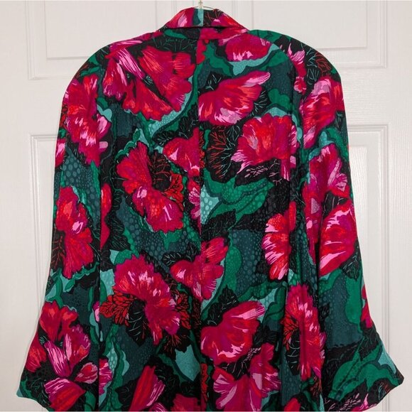 Vintage Evan Picone Silk Floral Jacket Womens Size 18 XL Green Open Cardigan - Picture 8 of 10